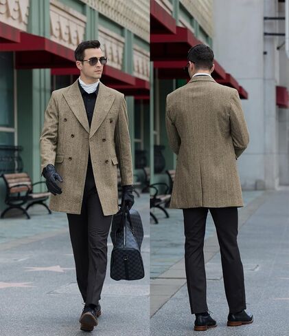Men Trench Coat Peacoat Jackets Male Grey Coats Casual Winter Herringbone Long Jacket for Men Warm Wool Overcoat in Saudi Arabia