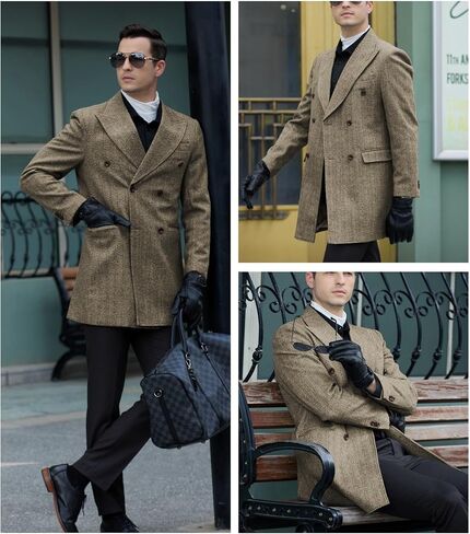 Men Trench Coat Peacoat Jackets Male Grey Coats Casual Winter Herringbone Long Jacket for Men Warm Wool Overcoat in Saudi Arabia