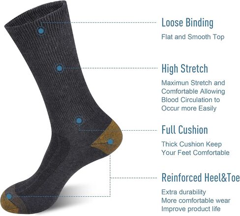ECOEY Copper Ion Diabetic Socks for Men, Cotton Circulator Socks Non-Bonding Loose Wide Top, Crew Length 9-11 10-13 in Saudi Arabia