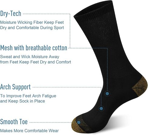 ECOEY Copper Ion Diabetic Socks for Men, Cotton Circulator Socks Non-Bonding Loose Wide Top, Crew Length 9-11 10-13 in Saudi Arabia
