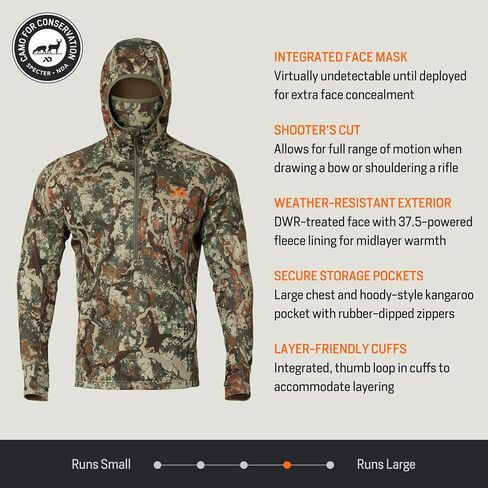 First Lite Men’s Origin Hoody - Lightweight Knit Fleece Insulated Camo Hunting Pullover, Thermal Mid Layer With Face Mask in Saudi Arabia
