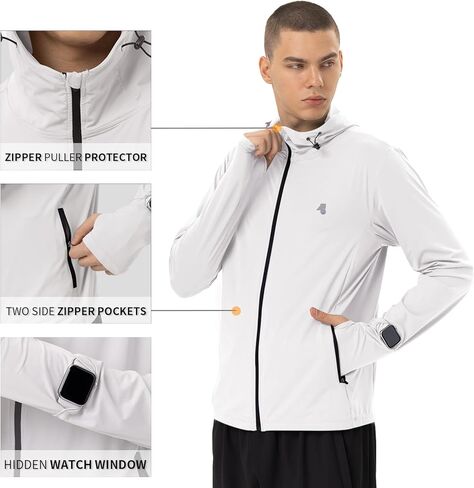 Mens Sun Jacket UPF 50+ Hoodie Full Zip Uv Protection SPF Cooling Lightweight Thin Summer Athletic Track Jacket Thumb Holes in Kuwait