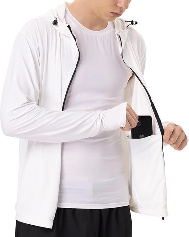Mens Sun Jacket UPF 50+ Hoodie Full Zip Uv Protection SPF Cooling Lightweight Thin Summer Athletic Track Jacket Thumb Holes in Kuwait
