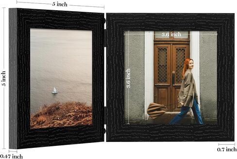 إطار صورة مزدوج eletecpro أسود مقاس 4x6، إطار صورة مفصلي مع زجاج مقسى، إطار صورة قابل للطي يعرض صورتين لتزيين المنزل على الطاولة in Kuwait