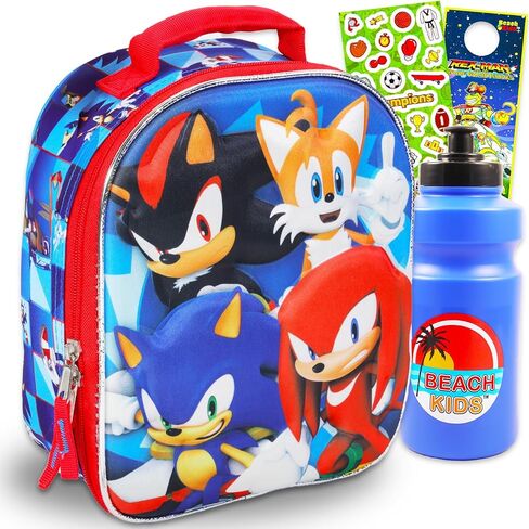 صندوق غداء Sonic للبنين - حزمة مع حقيبة غداء Sonic و Shadow ، زجاجة ماء ، ملصقات ، المزيد | سونيك حقيبة غداء القنفذ لمدرسة الأطفال in Saudi Arabia