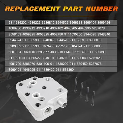 9111539202 Air Brake Compressor Cylinder Head with Gasket and Bolts Compatible with Cummins ISX 6CT ISCE QSC ISLE Replace 4936226 3969124 3936810 3944525 3966333 in Saudi Arabia