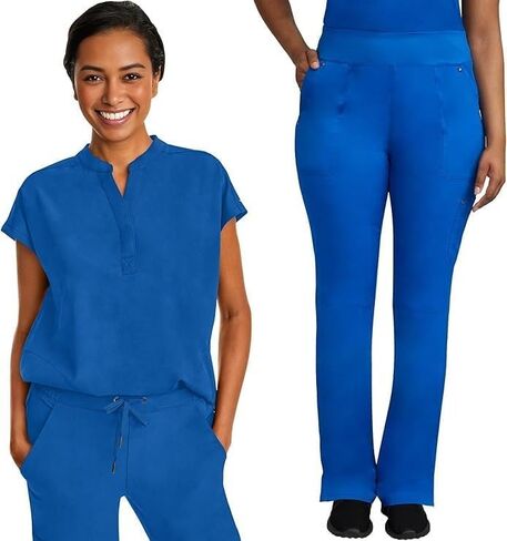 Healing Hands Women's Scrub Set Journey Top with Snap Closure at Neckline 2152 Tori Pant with 2-Way Stretch Fabric - 9133, Royal- L Top/L Pant in Saudi Arabia