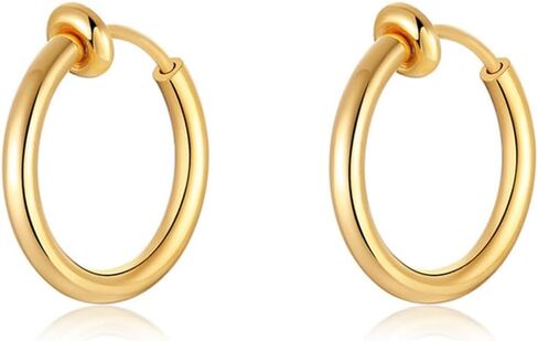 Gold Clip On Spring Hoop Earrings for Women - 14K Gold Chunky Non Pierced Earring Plated Hoops Drop Dangle Earrings No Piercing Jewelry in Saudi Arabia