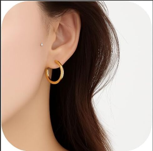 Gold Clip On Spring Hoop Earrings for Women - 14K Gold Chunky Non Pierced Earring Plated Hoops Drop Dangle Earrings No Piercing Jewelry in Saudi Arabia