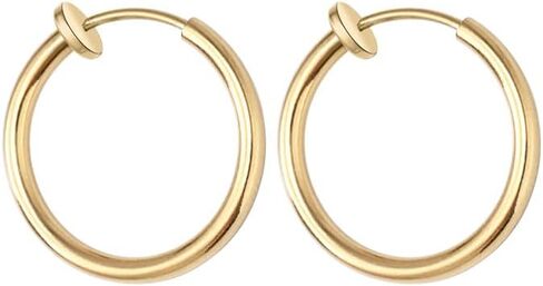 Gold Clip On Spring Hoop Earrings for Women - 14K Gold Chunky Non Pierced Earring Plated Hoops Drop Dangle Earrings No Piercing Jewelry in Saudi Arabia