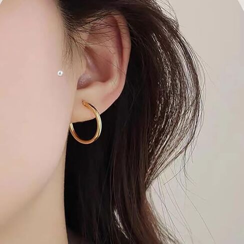 Gold Clip On Spring Hoop Earrings for Women - 14K Gold Chunky Non Pierced Earring Plated Hoops Drop Dangle Earrings No Piercing Jewelry in Saudi Arabia
