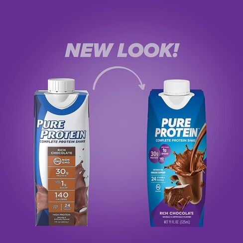 Pure Protein Chocolate Protein Shake, 30g Complete Protein, Ready to Drink and Keto-Friendly, Vitamins A, C, D, and E plus Zinc to Support Immune Health, 11oz Bottles, 12 Pack in Saudi Arabia