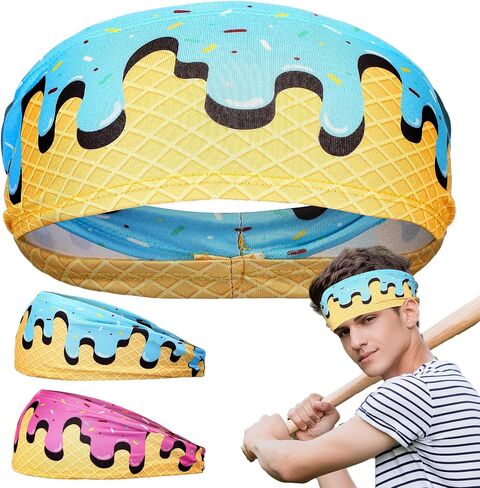 Ice Cream Headband Baseball Athletic Sweatband Moisture Wicking Workout Hairband Breathable Soft Elastic Sweatband for Men Women Keeps Head Fresh Clean Suitable Sizes Teenagers Adults in Saudi Arabia