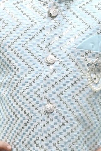 Boys Sequinned Mandarin Collar Straight Kurta With Trousers With Waistcoat in Saudi Arabia