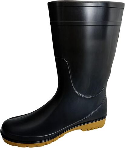 Men's Black Waterproof PVC Slip - On Rain Boots - High & Mid Calf Styles, Ideal for Outdoor, Garden, Farm, Mud & Fishing, Comfortable, Durable, Easy to Clean in Saudi Arabia