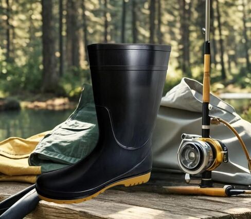 Men's Black Waterproof PVC Slip - On Rain Boots - High & Mid Calf Styles, Ideal for Outdoor, Garden, Farm, Mud & Fishing, Comfortable, Durable, Easy to Clean in Saudi Arabia