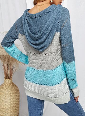 FEKOAFE Women's 2025 Fall Striped Color Block Hoodies Fashion V Neck Knit Sweater Pullovers in Kuwait