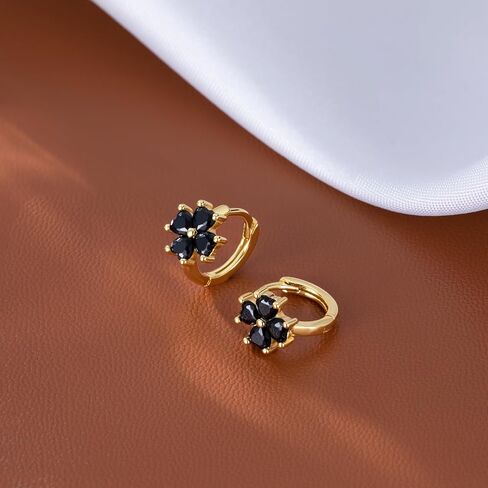 Reffeer Solid 925 Sterling Silver CZ Clover Flower Hoop Earrings Huggie for Women Teen Girls Black Clover Hoop Earrings Shamrock in Saudi Arabia