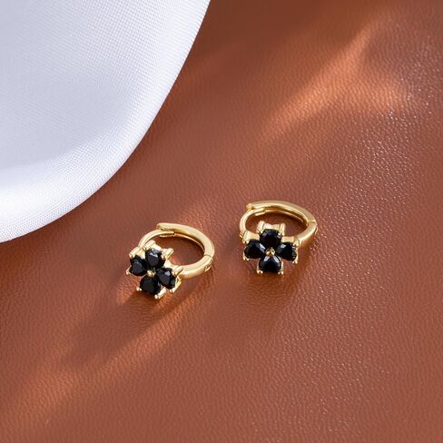 Reffeer Solid 925 Sterling Silver CZ Clover Flower Hoop Earrings Huggie for Women Teen Girls Black Clover Hoop Earrings Shamrock in Saudi Arabia