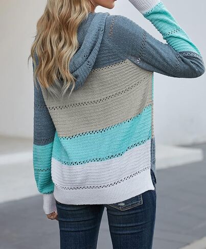 FEKOAFE Women's 2025 Fall Striped Color Block Hoodies Fashion V Neck Knit Sweater Pullovers in Kuwait