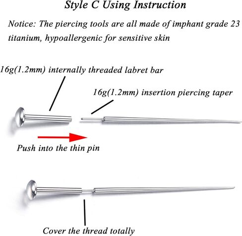 MILACOLATO G23 Titanium Piercing Taper Insertion Pins 14G 16G 18G Taper Piercing Kits for Ear/Nose/Navel/Nipple/Lip/Eyebrow/Tongue/Tragus Helix Stretcher Body Piercing Stretching Kit Assistant Tools in Saudi Arabia