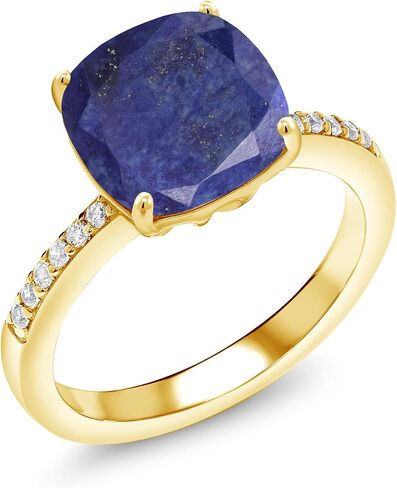 Gem Stone King 18K Yellow Gold Plated Silver 10MM Cushion Gemstone Birthstone Engagement Ring | Wedding Anniversary Promise Ring For Women | Available In Size 5, 6, 7, 8, 9 in Kuwait
