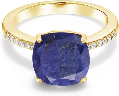 Gem Stone King 18K Yellow Gold Plated Silver 10MM Cushion Gemstone Birthstone Engagement Ring | Wedding Anniversary Promise Ring For Women | Available In Size 5, 6, 7, 8, 9 in Kuwait