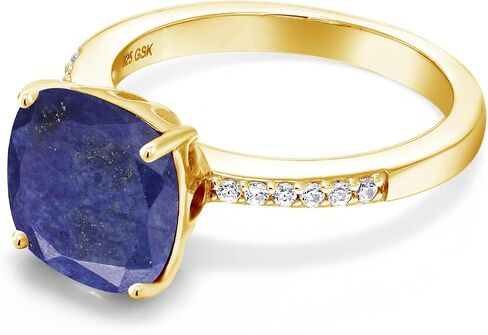 Gem Stone King 18K Yellow Gold Plated Silver 10MM Cushion Gemstone Birthstone Engagement Ring | Wedding Anniversary Promise Ring For Women | Available In Size 5, 6, 7, 8, 9 in Kuwait