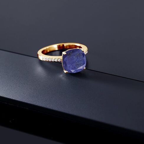 Gem Stone King 18K Yellow Gold Plated Silver 10MM Cushion Gemstone Birthstone Engagement Ring | Wedding Anniversary Promise Ring For Women | Available In Size 5, 6, 7, 8, 9 in Kuwait
