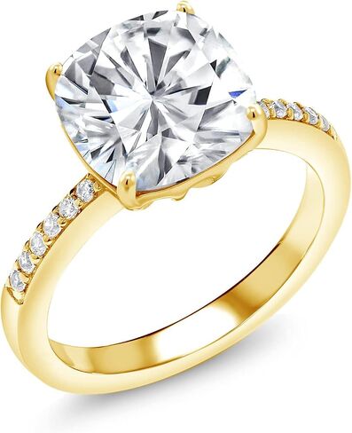 Gem Stone King 18K Yellow Gold Plated Silver 10MM Cushion Gemstone Birthstone Engagement Ring | Wedding Anniversary Promise Ring For Women | Available In Size 5, 6, 7, 8, 9 in Kuwait
