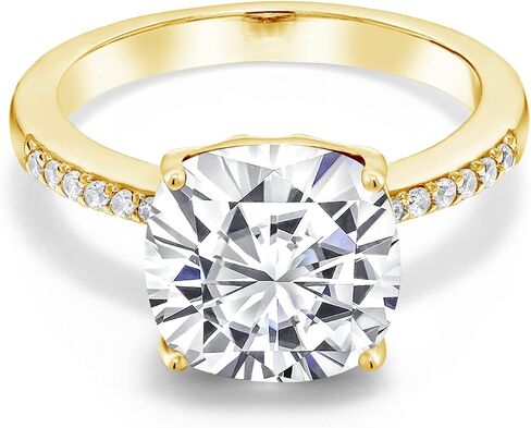 Gem Stone King 18K Yellow Gold Plated Silver 10MM Cushion Gemstone Birthstone Engagement Ring | Wedding Anniversary Promise Ring For Women | Available In Size 5, 6, 7, 8, 9 in Kuwait