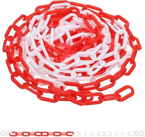 PATIKIL 2Pcs Total 26Ft Plastic Chain Barrier, Safety Link Chain with 4 S-Hooks for Crowd Control Driveway Elevator Parking Lot, Red White in Saudi Arabia