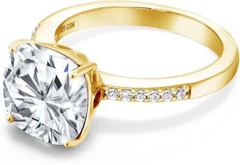 Gem Stone King 18K Yellow Gold Plated Silver 10MM Cushion Gemstone Birthstone Engagement Ring | Wedding Anniversary Promise Ring For Women | Available In Size 5, 6, 7, 8, 9 in Kuwait