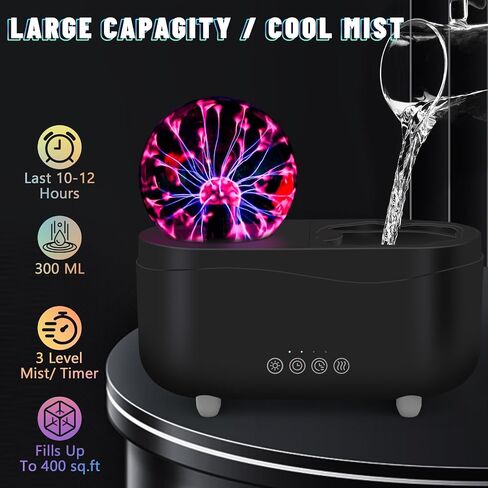 Plasma Ball Oil Diffuser 300ML 7-Color Light Lamp Aromatherapy Lightning Humidifier Aromatherapy Essential Oil Diffuser Home Office, Timer, Auto Shut-Off,Child in Saudi Arabia