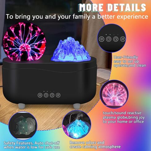 Plasma Ball Oil Diffuser 300ML 7-Color Light Lamp Aromatherapy Lightning Humidifier Aromatherapy Essential Oil Diffuser Home Office, Timer, Auto Shut-Off,Child in Saudi Arabia