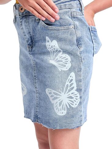 YMI Jeans Girls Butterfly Print Raw Hem Mini Denim Skirt in Saudi Arabia