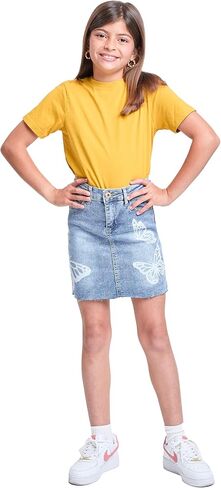 YMI Jeans Girls Butterfly Print Raw Hem Mini Denim Skirt in Saudi Arabia