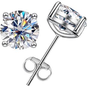14k Solid Real White Gold Moissanite Stud Earrings 4 prong Round Cut 4cttw D Color Lab Created Diamond Earrings Gifts for Man