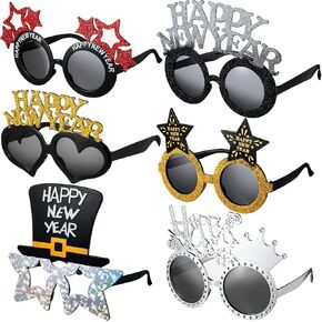 Photect 6 Pack Happy New Year Glasses New Year's Eve Sunglasses Novelty 2025 Plastic Glasses Fancy Glitter Decorative Glasses Eyewear Photo Props for New Year Party Favors Happy New Year Celebration