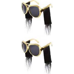 50’s 60’s Disco Sunglasses with Sideburns Rockstar Golden Celebrity Costume Glasses for Halloween Cosplay Dress Up