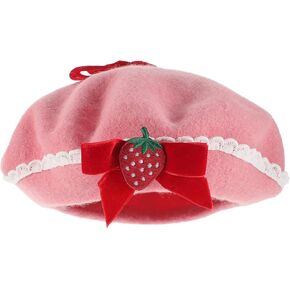ABOOFAN Women Berets Strawberry Bow Woolen Beret Hat French Artist Beanies Strawberry Costume French Painter Hat Wool Cap Fashion Warm Hat for Christmas Women Girls Winter