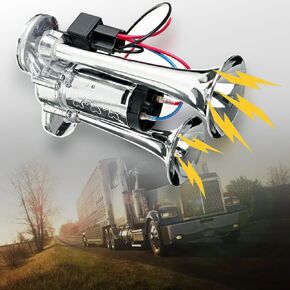 12V 600dB Super Loud Dual Air Horns Kit مع ضاغط ينطبق على أي 12 فولت سيارات SUV شاحنة سيارة Airhorns قرن شاحنات شاحنات دراجة نارية عالية القوارب قطارات القطارات (أسود) in Kuwait