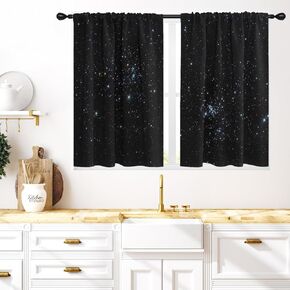 Coxila Galaxy Kitchen Window Curtains 27.5 x 39 Inch Small Short Mini Cafe Rod Pocket Space Universe Kids Black Nebula for Living Bedroom Room Home Treatment Set of 2 Curtain Panels Drapes Tiers