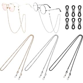 3 Pcs Eye Glasses Chain For Women Stylish Glasses Chain For Men Women With 6 Pcs Adjustable Rubber Ends Connectors Reading Glasses Necklace Sunglass Chains For Womens Eye Glasses Holders Around Neck