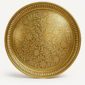 10 Inch Pure Brass Pooja Thali Set Pital Puja Plate Arti Thali Traditional Handcrafted for Pooja Home Office Mandir Gift Items Gold