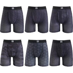 Warriors & Scholars Chafe Safe Pouch Boxer Briefs For Men Pack Of 6, Ultra Soft, Moisture-Wicking, Buldge Enhancing Underwear