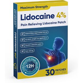 4% Lidocaine Patches 30 Count,Maximum Strength Pain Relieving Patch for Back, Neck, Shoulder, Knee Pain and Muscle Soreness - 12 Hour Pain Relief-003