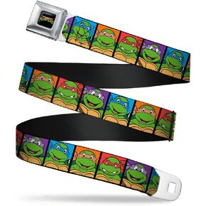 Buckle-Down Seatbelt Belt - Classic TMNT Face Blocks Black/Multi Color - 1.0" Wide - 20-36 Inches in Length