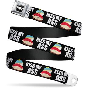 Comedy Central Belt, Seatbelt Buckle Belt, South Park Cartman Pants Kiss My Ass Pose Black White, Adjustable