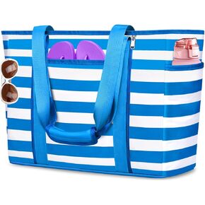 Extra Large Beach Bags for Women, Waterproof Sandproof Beach Tote Bag Foldable Swim Pool Bag with Zipper and Wet Pocket